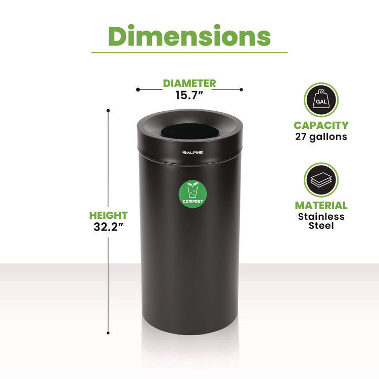 27 Gallon Black Stainless Steel Compost Can