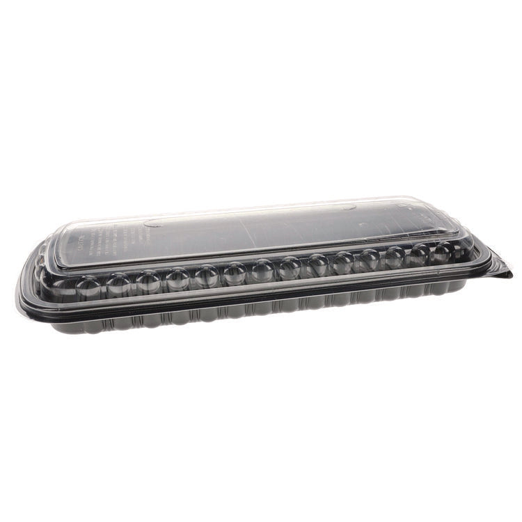 MealMaster Rib Container Base/Lid, 16.6 x 7.3 x 2.3, Black/Clear, Plastic, 80/Carton