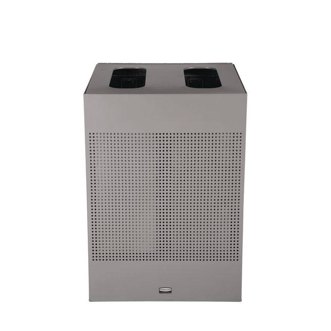 Designer Line Silhouettes Waste Receptacle, 34 gal, Steel, Silver Metallic