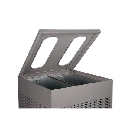 Designer Line Silhouettes Waste Receptacle, 34 gal, Steel, Silver Metallic