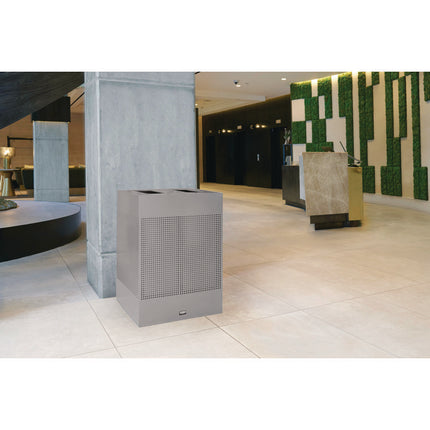 Designer Line Silhouettes Waste Receptacle, 34 gal, Steel, Silver Metallic