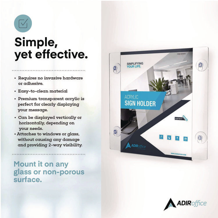 Suction-Mount Acrylic Window Sign Holders, 8.5 x 11, Clear, 12 Sign Holders