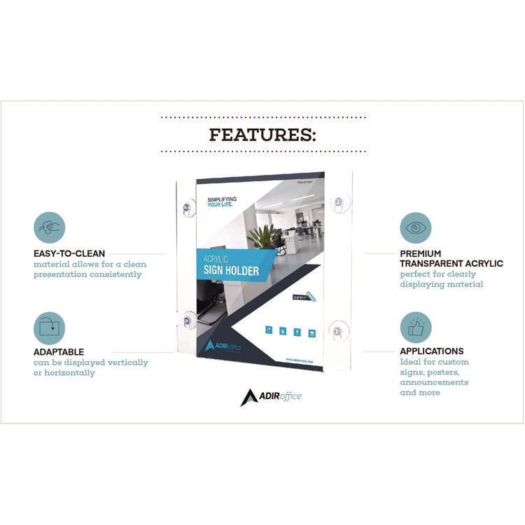 Suction-Mount Acrylic Window Sign Holders, 8.5 x 11, Clear, 12 Sign Holders