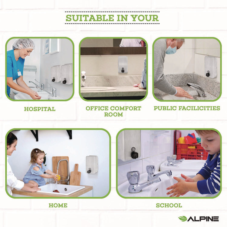 Vertical Manual Surface-Mounted Stainless Steel Liquid Soap Dispenser, 40 oz, 2.8 x 4.8 x 8.1, Brushed Stainless Steel