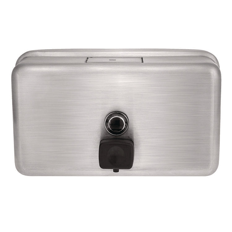 Horizontal Manual Surface-Mounted Stainless Steel Liquid Soap Dispenser, 40 oz, 2.8 x 8.1 x 4.8, Brushed Stainless Steel