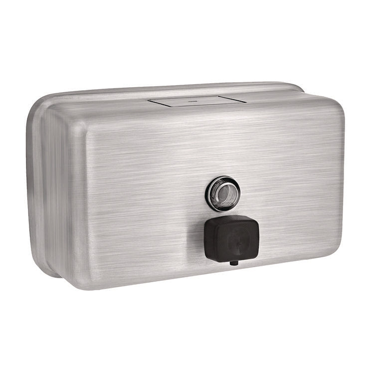 Horizontal Manual Surface-Mounted Stainless Steel Liquid Soap Dispenser, 40 oz, 2.8 x 8.1 x 4.8, Brushed Stainless Steel