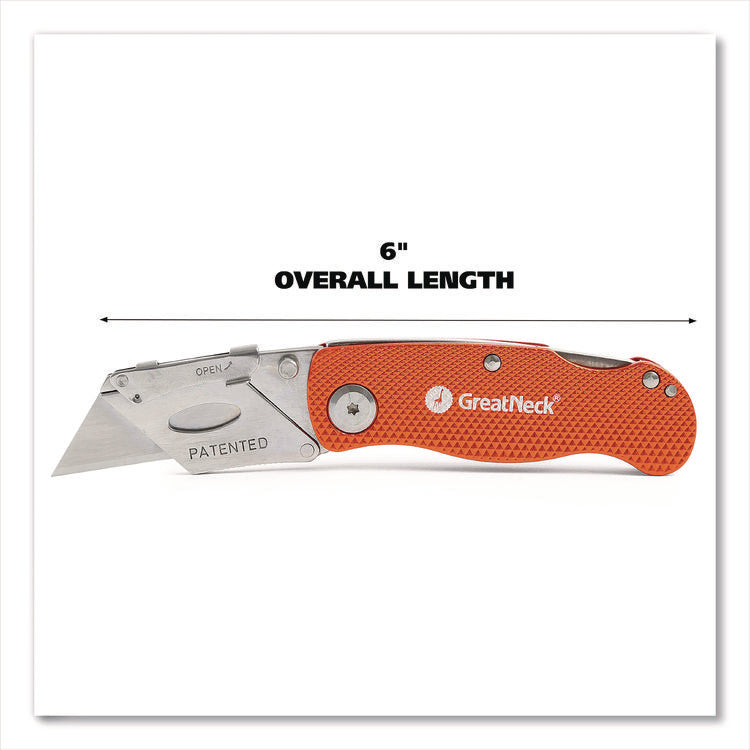 Quick Change Lock Back Utility Knife, 3.5" Aluminum Handle, Orange
