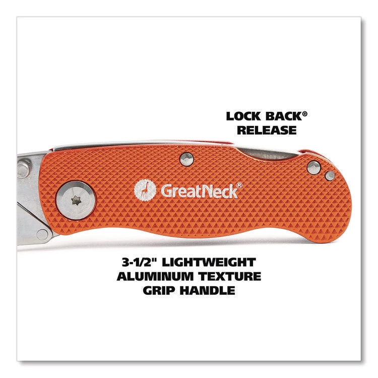 Quick Change Lock Back Utility Knife, 3.5" Aluminum Handle, Orange