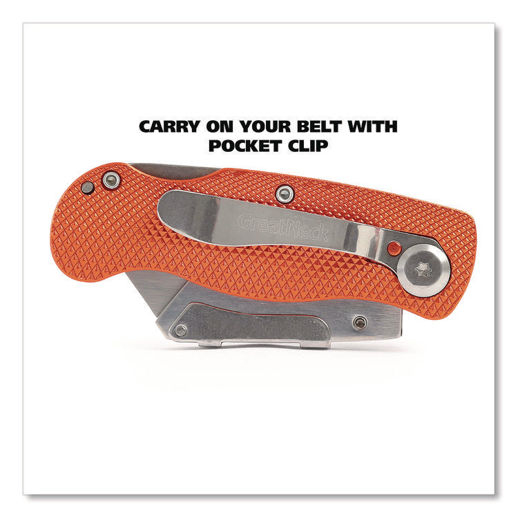 Quick Change Lock Back Utility Knife, 3.5" Aluminum Handle, Orange
