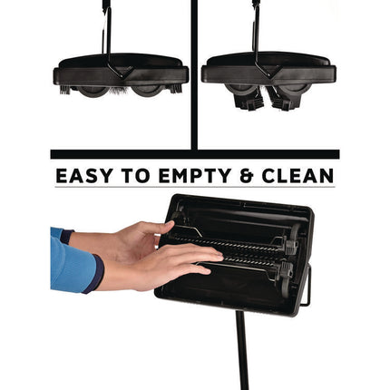 Manual Triple Brush Carpet and Floor Sweeper, 42.5" Handle, Black