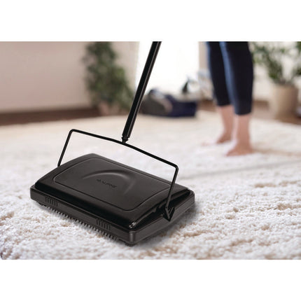 Manual Triple Brush Carpet and Floor Sweeper, 42.5" Handle, Black