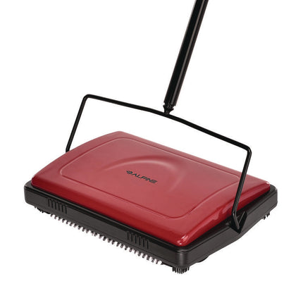 Manual Triple Brush Carpet and Floor Sweeper, 42.5" Handle, Red