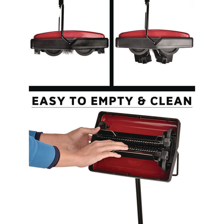 Manual Triple Brush Carpet and Floor Sweeper, 42.5" Handle, Red