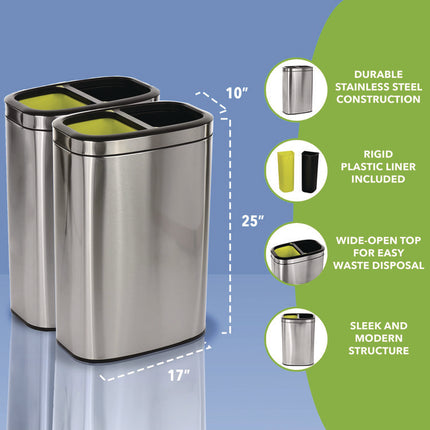 10.5 Gallon Stainless Steel Open Top Dual Compartment Trash Can