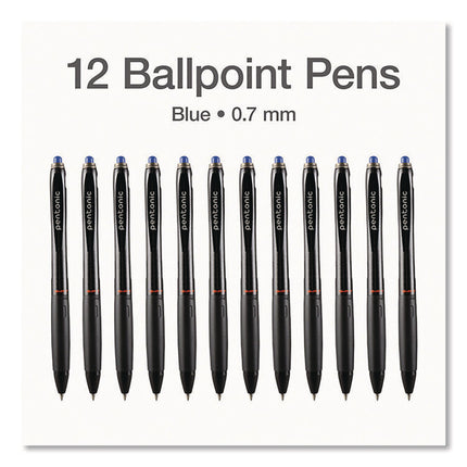 PENTONIC Ballpoint Pen, Retractable, Fine 0.7 mm, Blue Ink, Black/Blue Barrel, 12/Pack