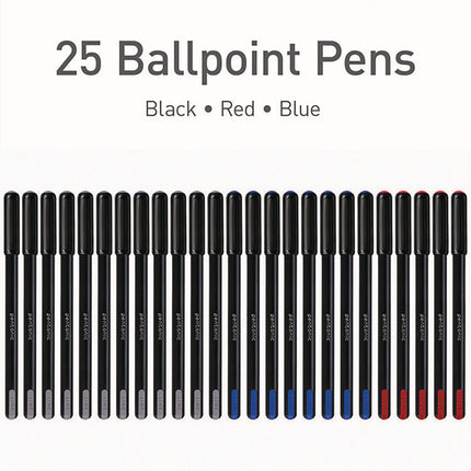 PENTONIC Ballpoint Pen, Stick, Fine 0.7 mm, Assorted Ink Colors, Black Barrel, 25/Pack