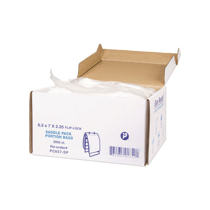 Get Reddi Saddle Pack Poly Food Portion Bags, Fold-Top Closure, 0.5 mil, 6.5" x 7", Clear, 2,000/Carton