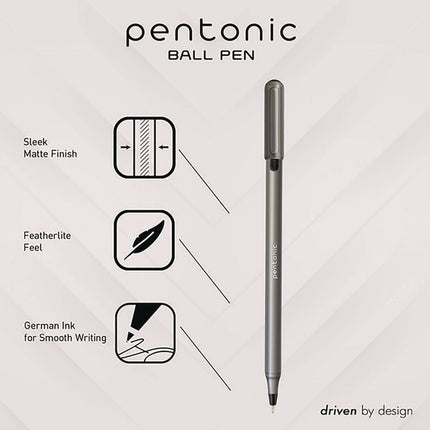 PENTONIC Ballpoint Pen, Stick, Medium 1 mm, Assorted Ink Colors, Charcoal Gray Barrel, 25/Pack