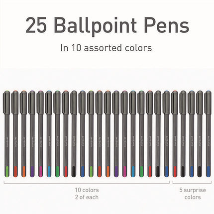 PENTONIC Ballpoint Pen, Stick, Medium 1 mm, Assorted Ink Colors, Charcoal Gray Barrel, 25/Pack