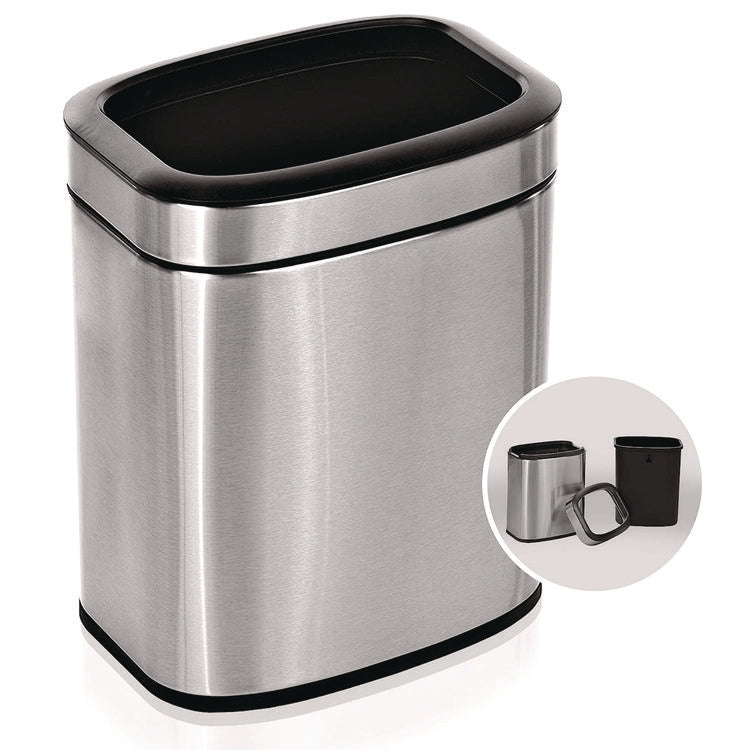 Stainless Steel Rectangular Liner Open Top Trash Can, 2.6 gal, Brushed Stainless Steel