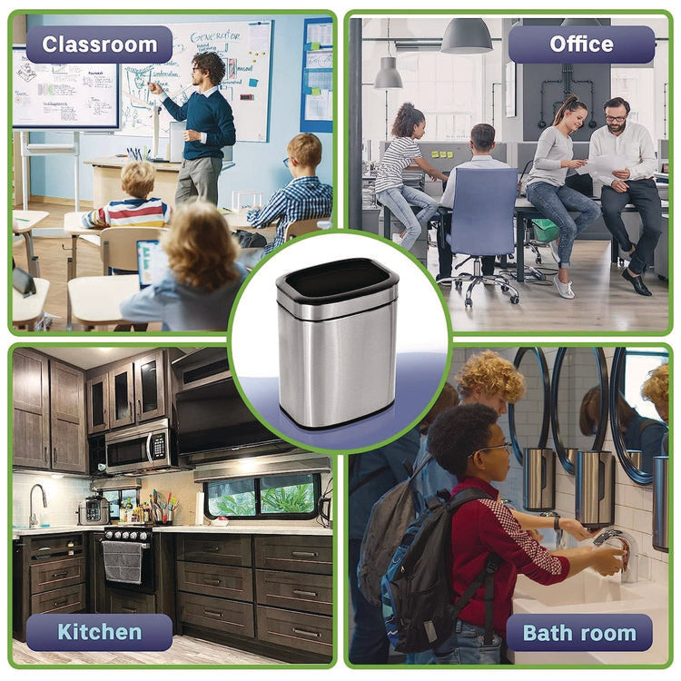 Stainless Steel Rectangular Liner Open Top Trash Can, 2.6 gal, Brushed Stainless Steel