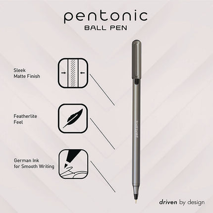 PENTONIC Ballpoint Pen, Stick, Medium 1 mm, Black Ink, Charcoal Gray Barrel, 25/Pack