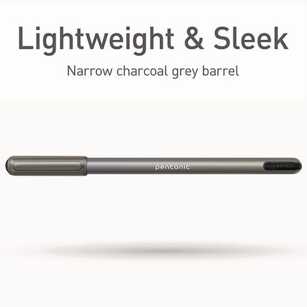 PENTONIC Ballpoint Pen, Stick, Medium 1 mm, Black Ink, Charcoal Gray Barrel, 25/Pack