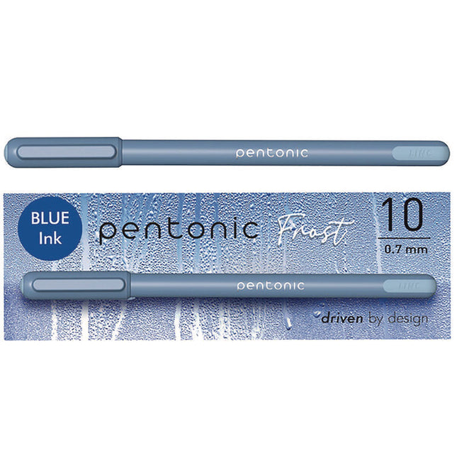 PENTONIC Gel Pen, Stick, Fine 0.7 mm, Blue Ink, Frosted Blue Barrel, 10/Pack