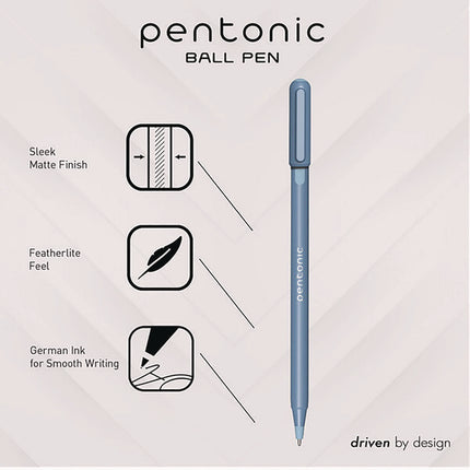 PENTONIC Gel Pen, Stick, Fine 0.7 mm, Blue Ink, Frosted Blue Barrel, 10/Pack