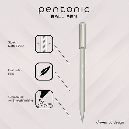 PENTONIC Gel Pen, Stick, Fine 0.7 mm, Black Ink, Pale Gray Barrel, 10/Pack