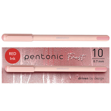 PENTONIC Gel Pen, Stick, Fine 0.7 mm, Red Ink, Pale Pink Barrel, 10/Pack