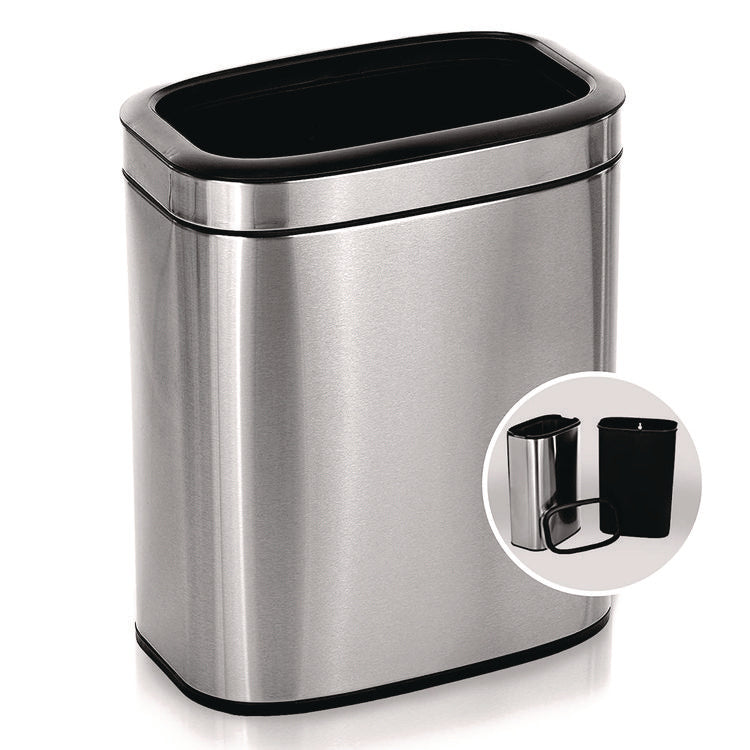 Stainless Steel Rectangular Liner Open Top Trash Can, 5.3 gal, Brushed Stainless Steel