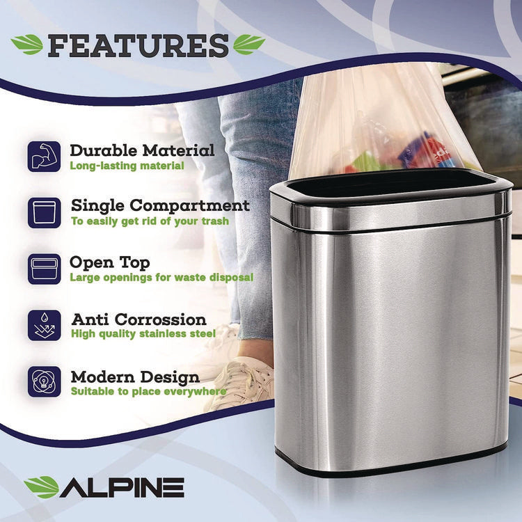 Stainless Steel Rectangular Liner Open Top Trash Can, 5.3 gal, Brushed Stainless Steel