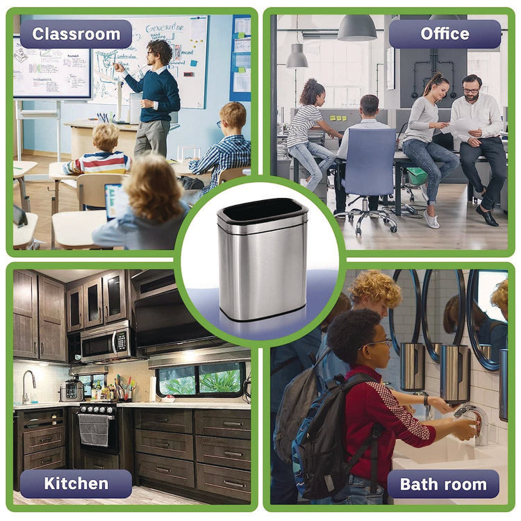 Stainless Steel Rectangular Liner Open Top Trash Can, 5.3 gal, Brushed Stainless Steel