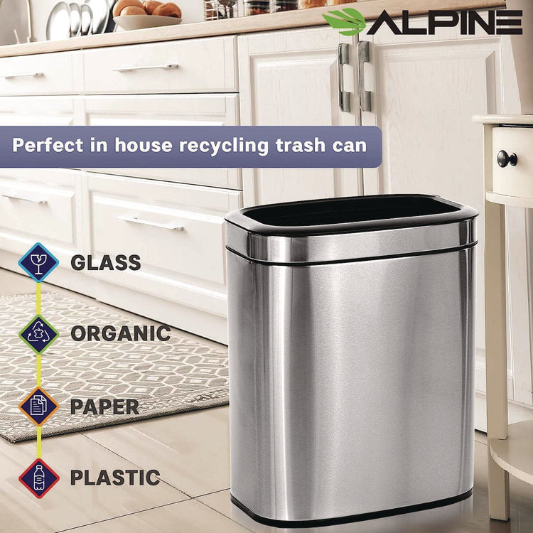 Stainless Steel Rectangular Liner Open Top Trash Can, 5.3 gal, Brushed Stainless Steel