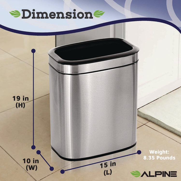 Stainless Steel Rectangular Liner Open Top Trash Can, 5.3 gal, Brushed Stainless Steel