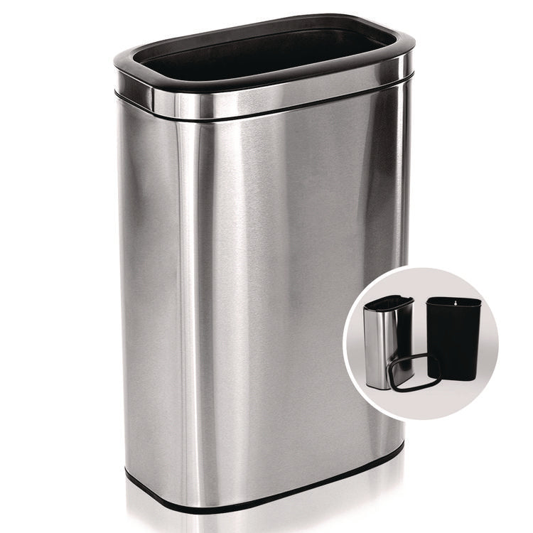 Stainless Steel Rectangular Liner Open Top Trash Can, 10.5 gal, Brushed Stainless Steel