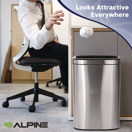 Stainless Steel Rectangular Liner Open Top Trash Can, 10.5 gal, Brushed Stainless Steel