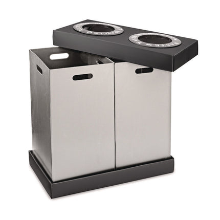 28 Gal Indoor Trash Can and Recycling Bin, Corrugated Polypropylene, Gray, 2 Bin