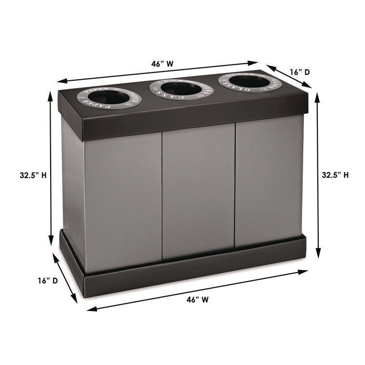 28 Gal. Indoor Trash Cans and Recycling Bins, Corrugated Polypropylene, Gray, 3 Bin