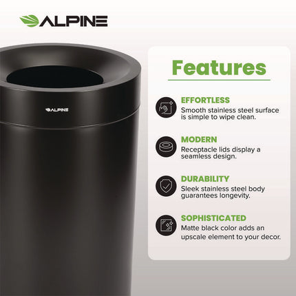 27 Gallon Stainless Steel Commercial Indoor Trash Can, Black