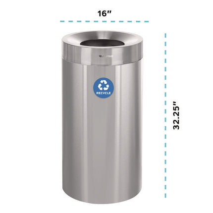27 Gallon Stainless Steel Recycling Can, Brushed Stainless Steel