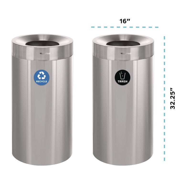 27 Gallon Stainless Steel Recycling Can and Trash Receptacle, Brushed Stainless Steel
