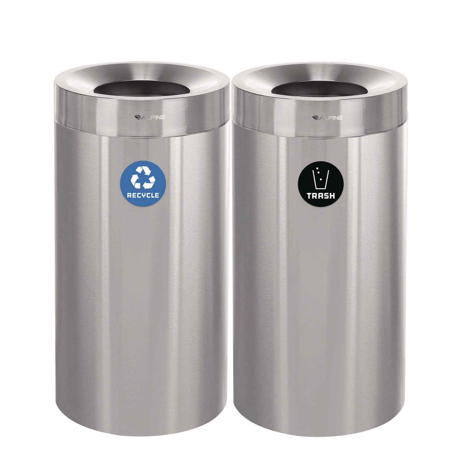 27 Gallon Stainless Steel Recycling Can and Trash Receptacle, Brushed Stainless Steel