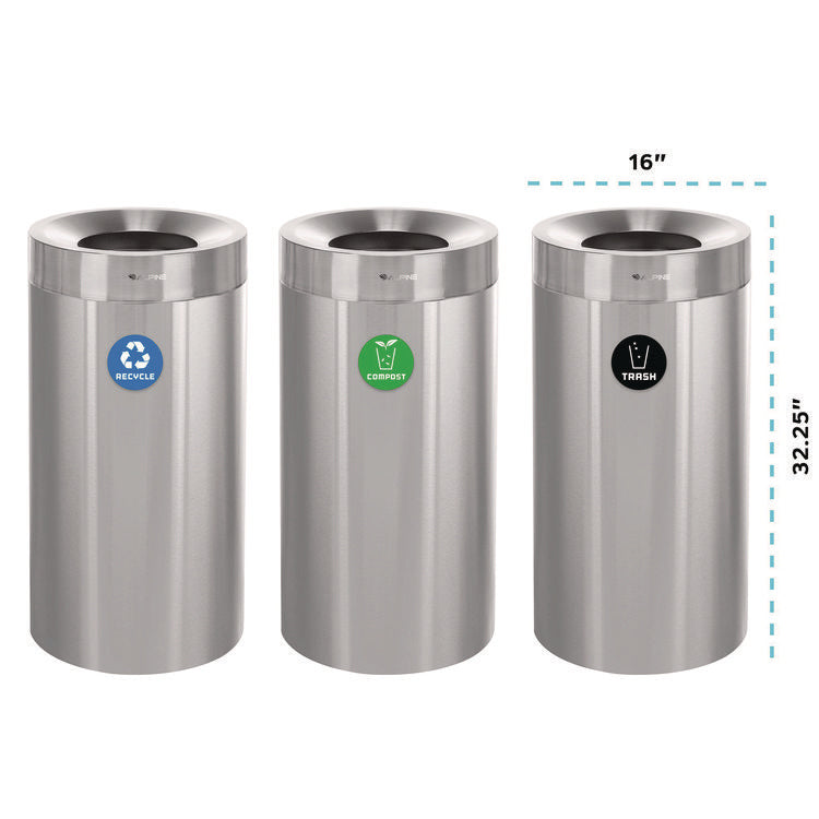 27 Gallon Stainless Steel Compost Bin, Recycling Can and Trash Receptacle, Brushed Stainless Steel