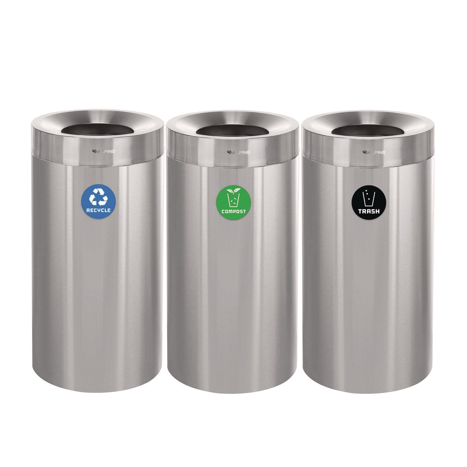 27 Gallon Stainless Steel Compost Bin, Recycling Can and Trash Receptacle, Brushed Stainless Steel