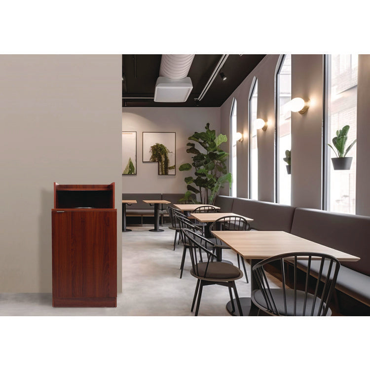 32 Gallon Wooden Enclosed Waste Receptacle with Drop Hole, Mahogany