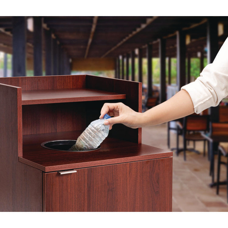 32 Gallon Wooden Enclosed Waste Receptacle with Drop Hole, Mahogany