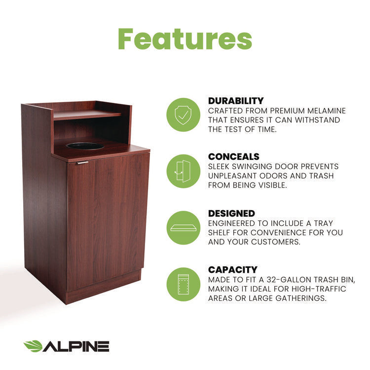 32 Gallon Wooden Enclosed Waste Receptacle with Drop Hole, Mahogany