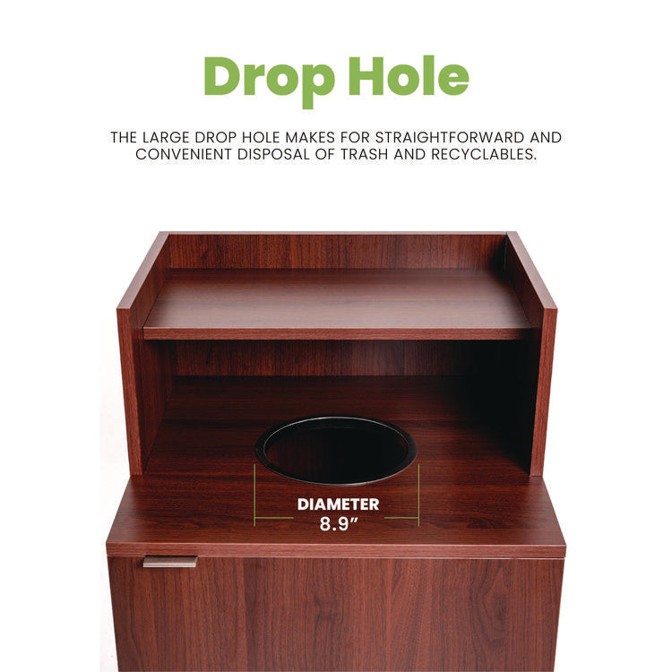 32 Gallon Wooden Enclosed Waste Receptacle with Drop Hole, Mahogany